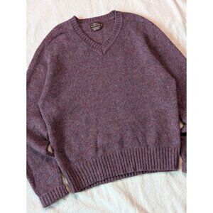 Hudson's Vintage 70s Men's Maroon Wool Blend Knit V Neck Sweater Large